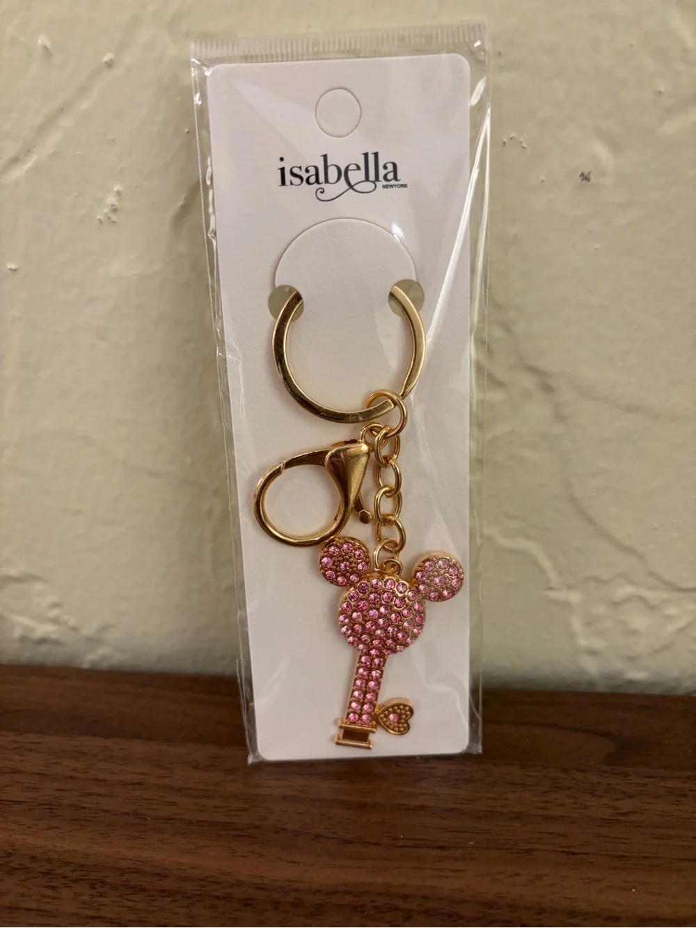 Isabella New York Pink Rhinestone Mouse Shape Key Purse Charm Keychain